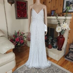 NWT Mac Duggal Pearl Sequin & Silver Beaded Gown - Size 6